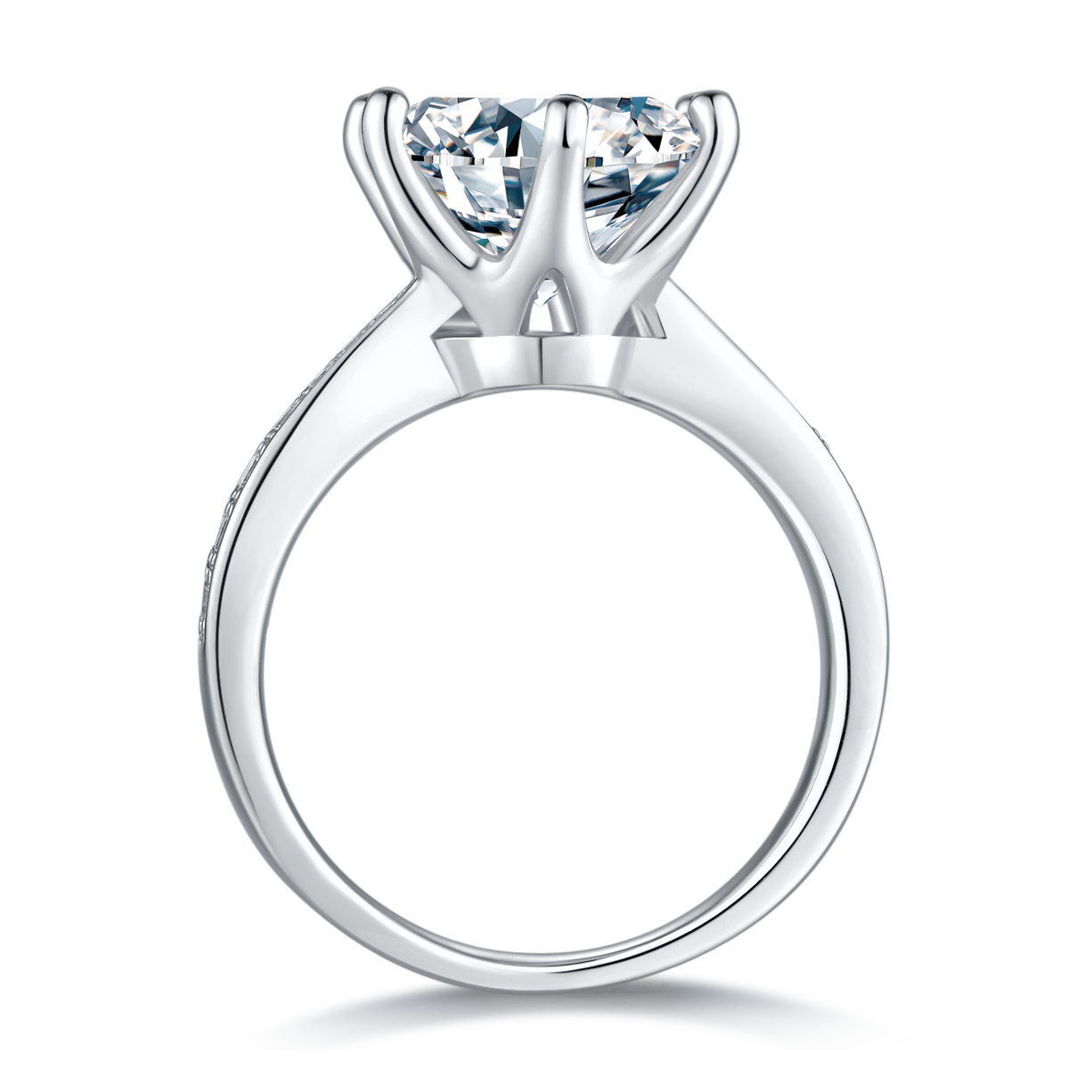 Micro Inlaid Dynamic S925 Silver Plated Platinum Moissanite Diamond Women's Ring 5.0 Carat D-Class